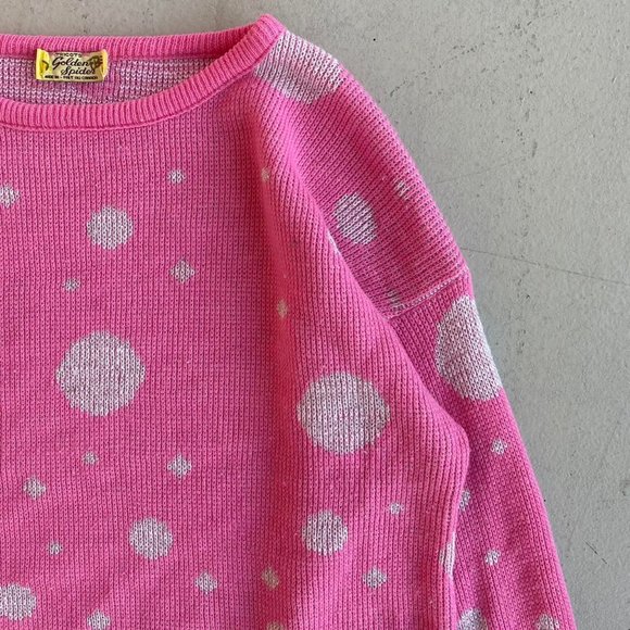 Vintage Pink Polka Dotted Knit Sweater - Picture 2 of 4